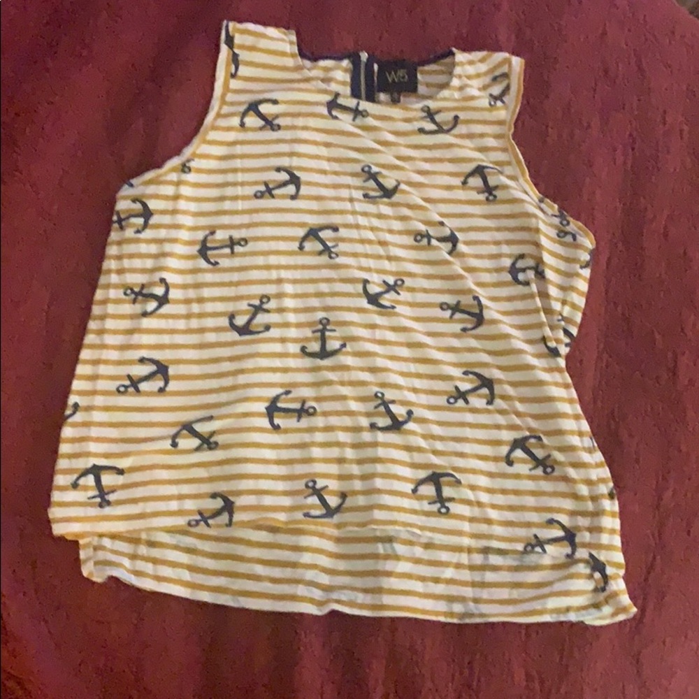 Yellow stripped tank top w blue anchors